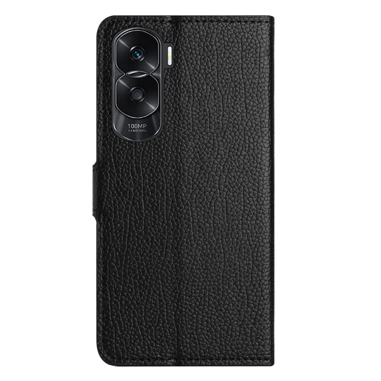 For Honor 90 Lite 5G / X50i 5G PU Leather Flip Cover Litchi Texture Phone Wallet Book Stand Phone Case - Black