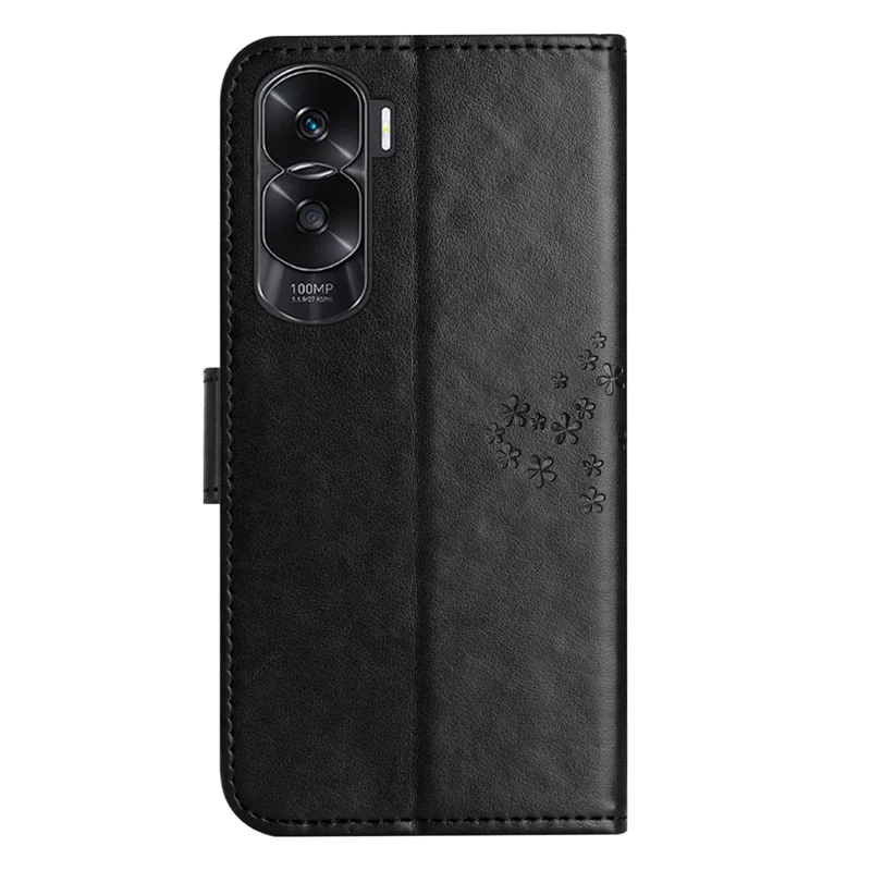 For Honor 90 Lite 5G / X50i 5G Leather Flip Stand Cover Owl Tree Imprinted Wallet Phone Case - Black