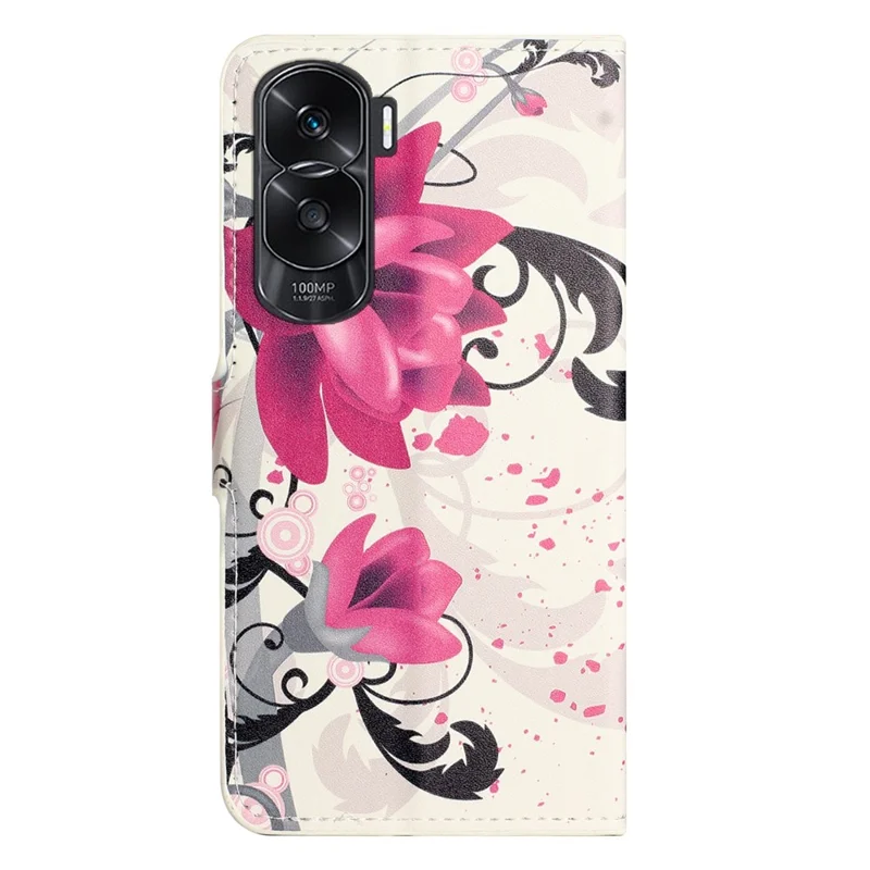 PU Leather Anti-Fall Case for Honor 90 Lite 5G / X50i 5G , Stand Wallet Pattern Printing Phone Cover - Lotus