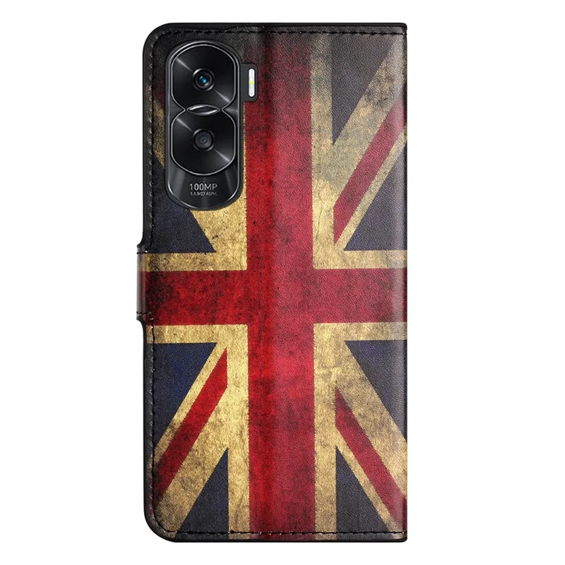 PU Leather Anti-Fall Case for Honor 90 Lite 5G / X50i 5G , Stand Wallet Pattern Printing Phone Cover - Union Jack