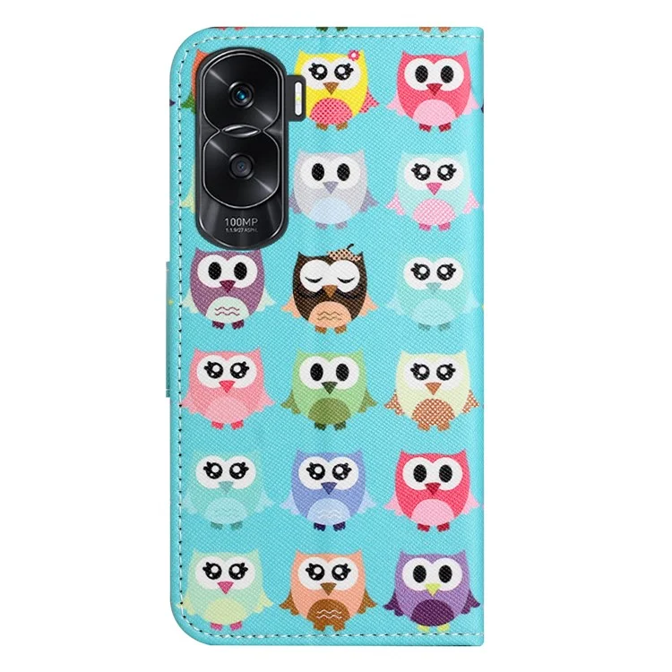 Wallet Phone Case for Honor 90 Lite 5G / X50i 5G , Pattern Printing PU Leather Cross Texture Stand Cover - Owls