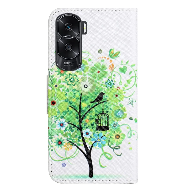 Wallet Phone Case for Honor 90 Lite 5G / X50i 5G , Pattern Printing PU Leather Cross Texture Stand Cover - Green Tree