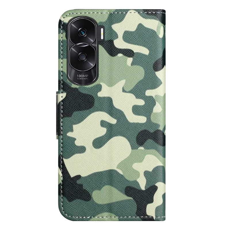 Wallet Phone Case for Honor 90 Lite 5G / X50i 5G , Pattern Printing PU Leather Cross Texture Stand Cover - Camouflage