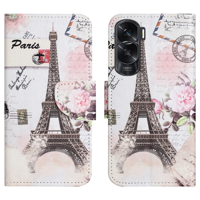 Wallet Phone Case for Honor 90 Lite 5G / X50i 5G , Pattern Printing PU Leather Cross Texture Stand Cover - Tower