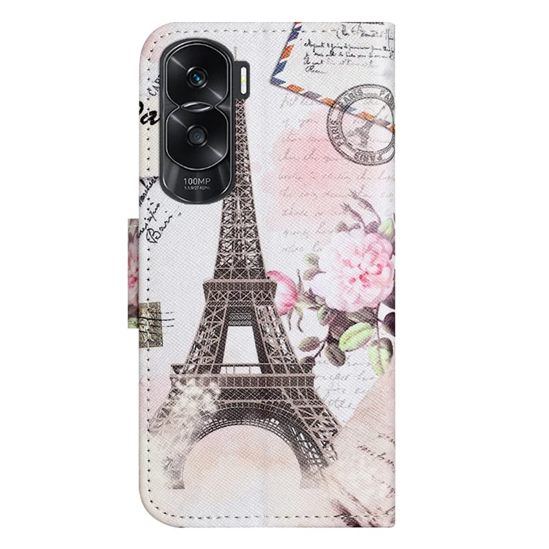 Wallet Phone Case for Honor 90 Lite 5G / X50i 5G , Pattern Printing PU Leather Cross Texture Stand Cover - Tower