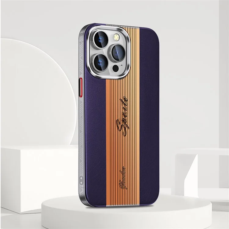 Pour iPhone 14 Pro Max Anti-Scratch Laser PU Leather+TPU Phone Case Gradient Design Phone Shell Cover - Purple