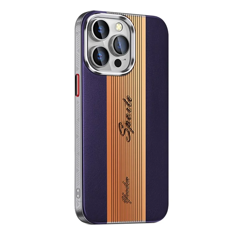 Per iPhone 13 Pro Max PU Leather Coated TPU Cover Shell Laser Gradient Design Mobile Phone Case - Purple