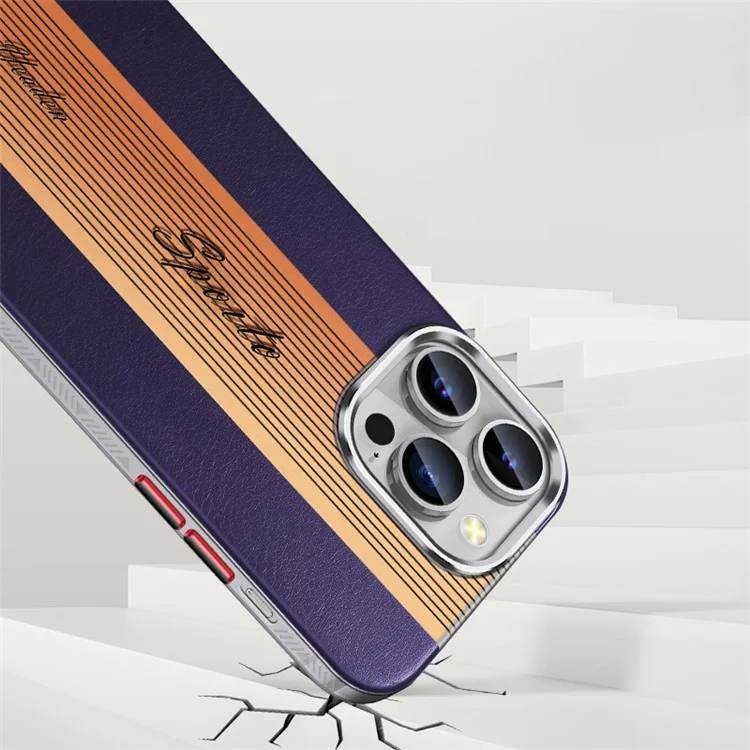 Per iPhone 13 Pro Max PU Leather Coated TPU Cover Shell Laser Gradient Design Mobile Phone Case - Purple