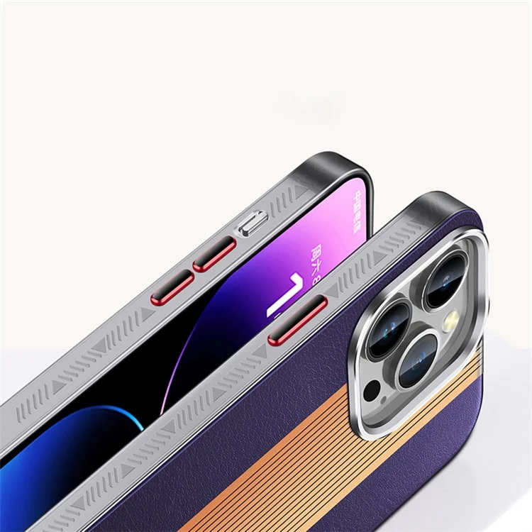 Per iPhone 13 Pro Max PU Leather Coated TPU Cover Shell Laser Gradient Design Mobile Phone Case - Purple