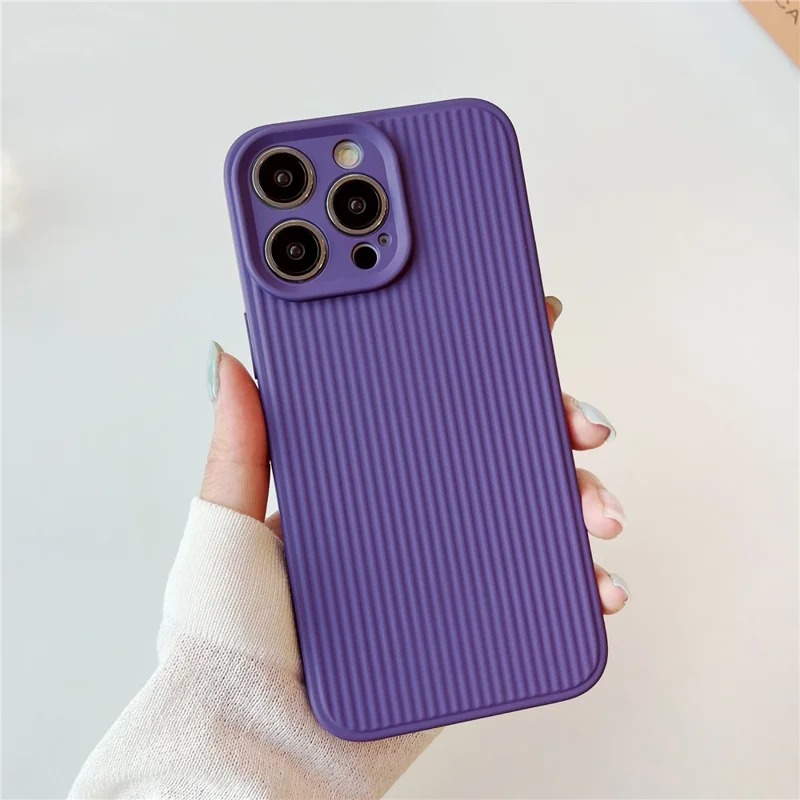 Para iPhone 14 Pro Max Anti-Stripes Back Phone Case Soft TPU Shockproof Protective Cover - Dark Purple