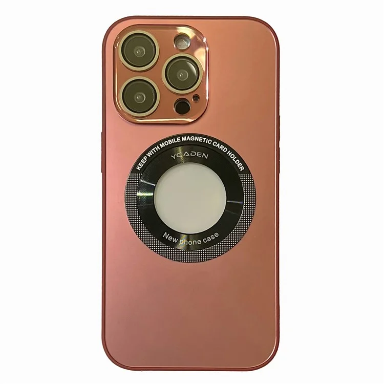 Ycaden Для Iphone 14 Pro Max Logo View Magnetic Case PC+TPU Ant-scratch Phone Cope с Защитником Объектива - Розовый