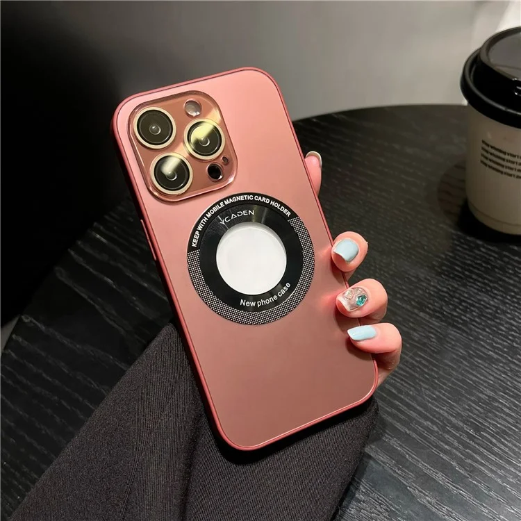 Ycaden Для Iphone 14 Pro Max Logo View Magnetic Case PC+TPU Ant-scratch Phone Cope с Защитником Объектива - Розовый