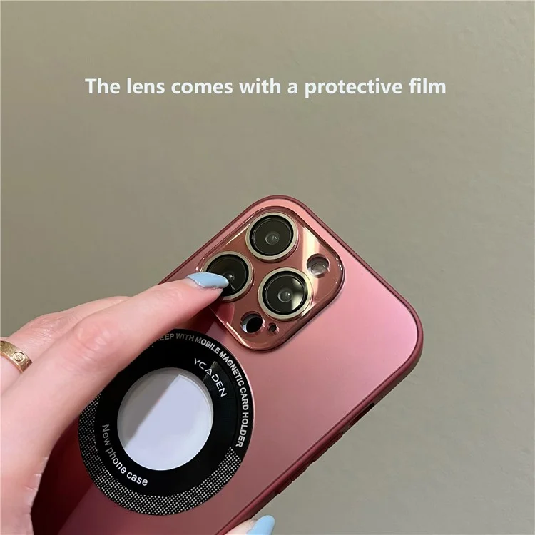 Ycaden Для Iphone 14 Pro Max Logo View Magnetic Case PC+TPU Ant-scratch Phone Cope с Защитником Объектива - Розовый