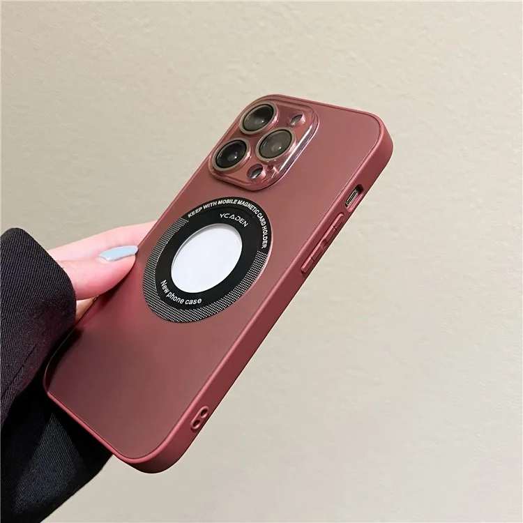 Ycaden Для Iphone 14 Pro Max Logo View Magnetic Case PC+TPU Ant-scratch Phone Cope с Защитником Объектива - Розовый