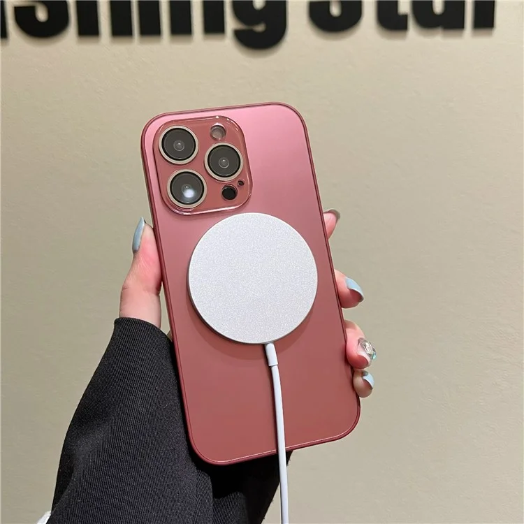 YCADEN For iPhone 14 Pro Max Logo View Magnetic Case PC+TPU Anti-Scratch Phone Cover with Lens Protector - White