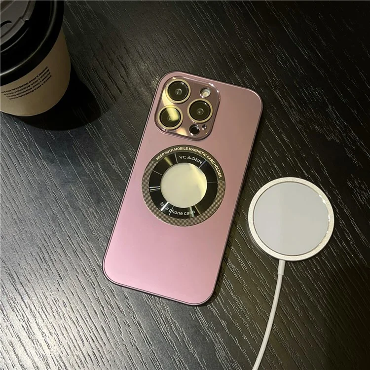 YCADEN For iPhone 14 Pro Max Logo View Magnetic Case PC+TPU Anti-Scratch Phone Cover with Lens Protector - White