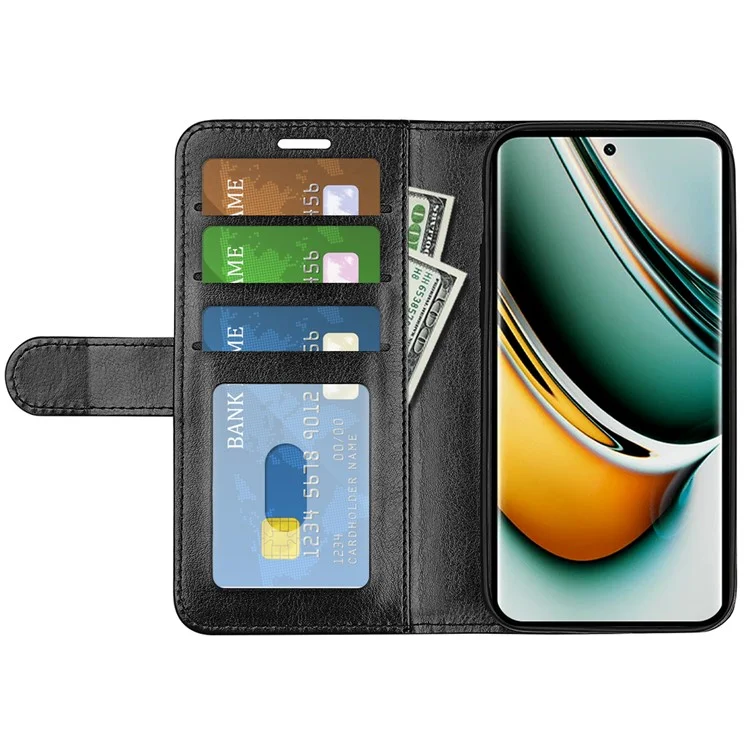 Pour Realme 11 Pro 5G / 11 Pro+ 5G Crazy Horse Texture Phone Case PU Leather Wallet Stand Anti-collision Cover - Noir