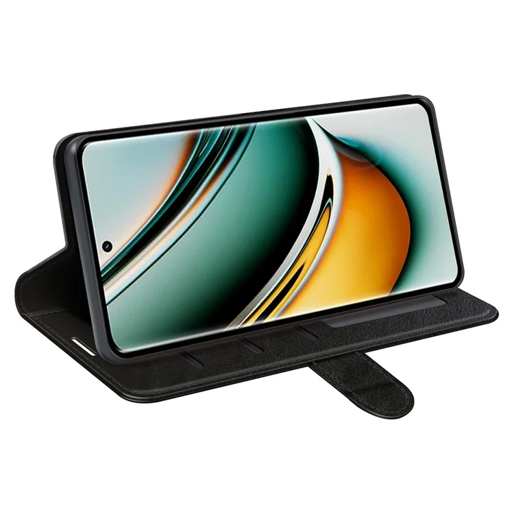 Pour Realme 11 Pro 5G / 11 Pro+ 5G Crazy Horse Texture Phone Case PU Leather Wallet Stand Anti-collision Cover - Noir
