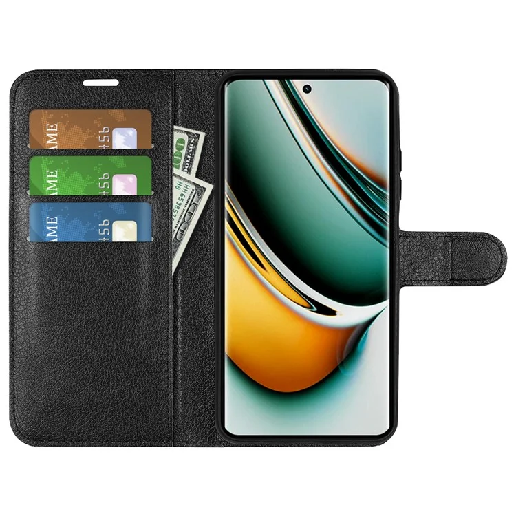 For Realme 11 Pro 5G / 11 Pro+ 5G Litchi Texture Phone Case Stand PU Leather Protective Wallet Cover - Black