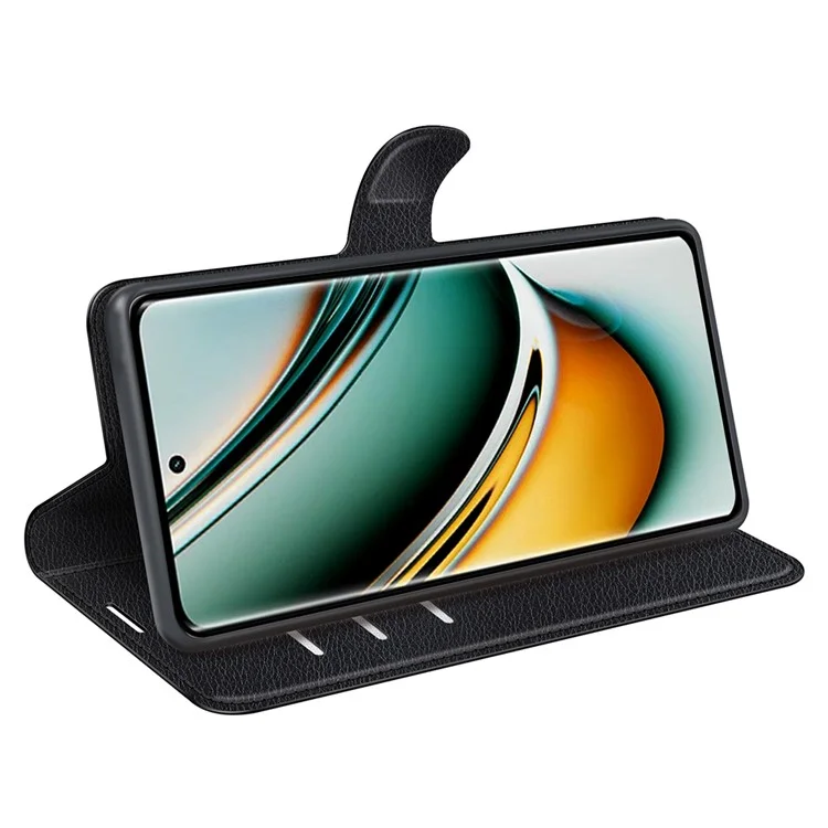 For Realme 11 Pro 5G / 11 Pro+ 5G Litchi Texture Phone Case Stand PU Leather Protective Wallet Cover - Black