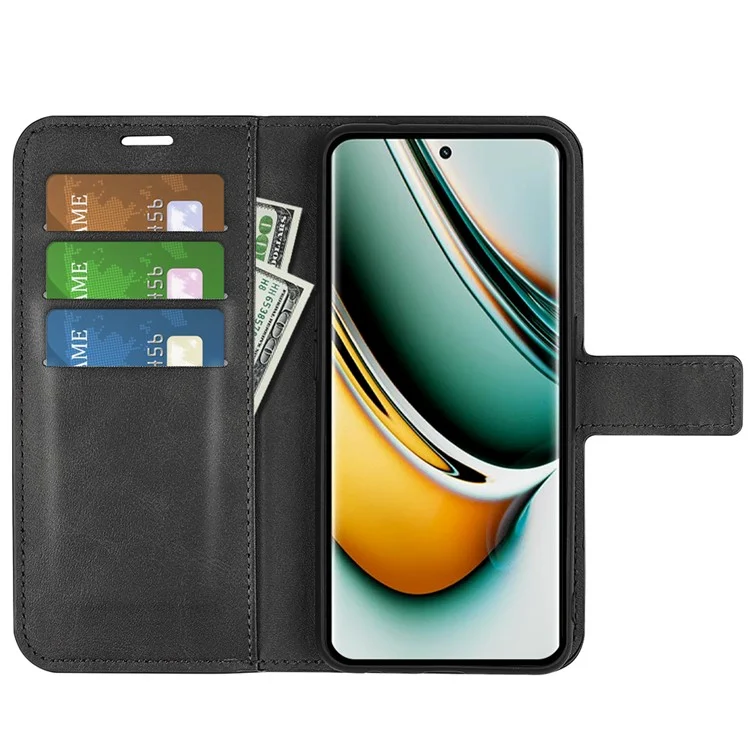 Pour Realme 11 Pro 5G / 11 Pro+ 5G Calf Texture Wallet Stand Case Full Protection PU Leather Phone Cover - Noir