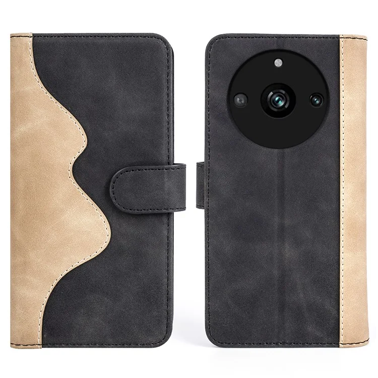 Funda de Cuero para Realme 11 Pro+ 5G / 11 Pro 5G, Funda de Teléfono con Soporte, Doble Color - Negro
