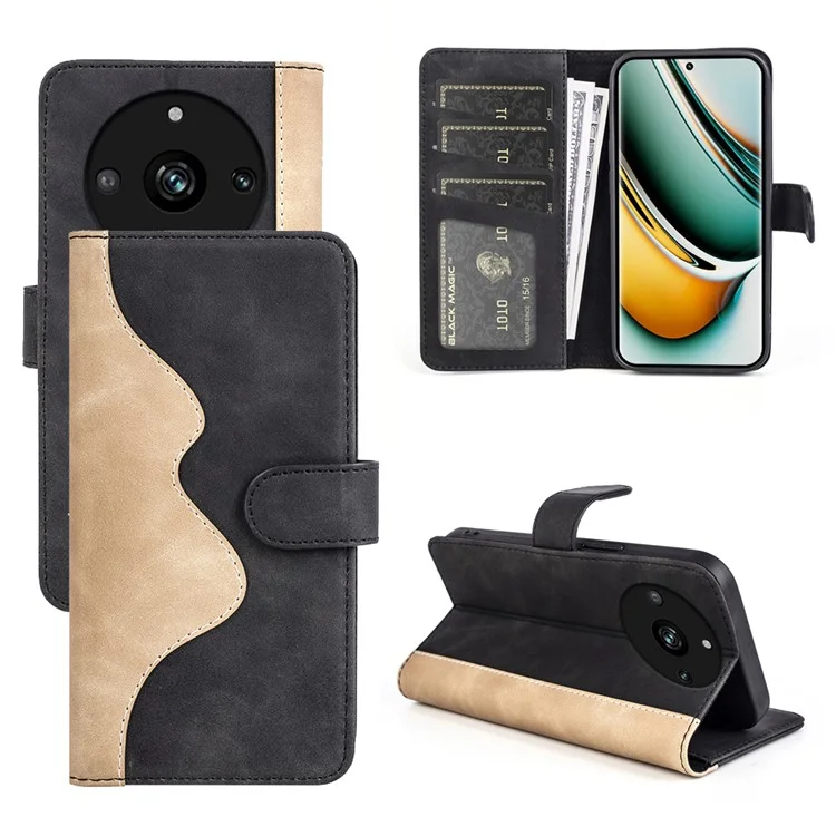 Funda de Cuero para Realme 11 Pro+ 5G / 11 Pro 5G, Funda de Teléfono con Soporte, Doble Color - Negro