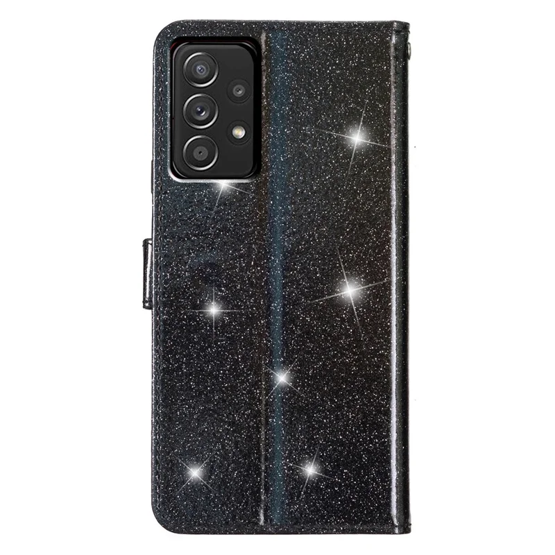 For Samsung Galaxy A23 4G / A23 5G (Global Version) Wallet Stand Glittery PU Leather Case Folio Flip Phone Cover - Black