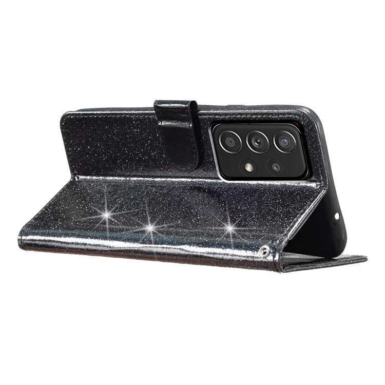 Para Samsung Galaxy A53 5G Glittery PU Leather Case Folio Flip Wallet Stand Phone Cover - Preto