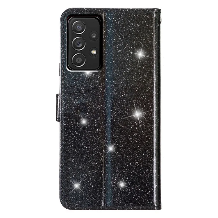 Para Samsung Galaxy A53 5G Glittery PU Leather Case Folio Flip Wallet Stand Phone Cover - Preto