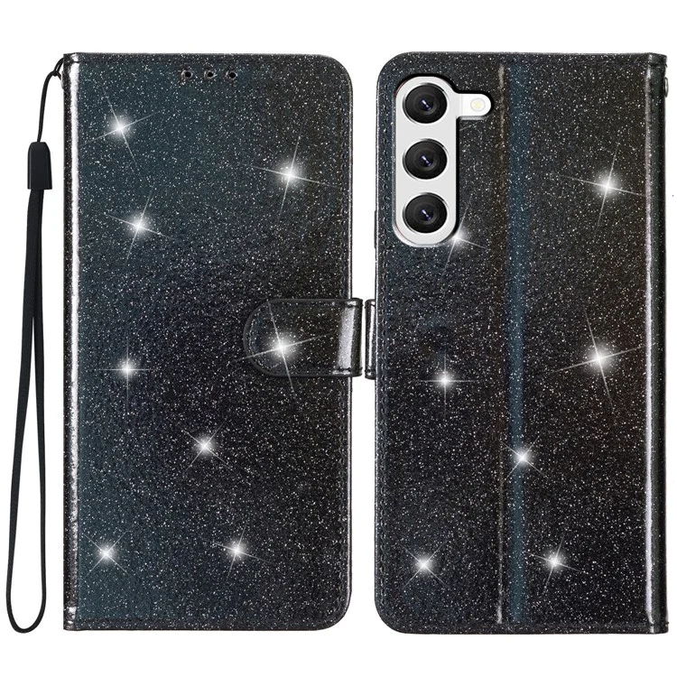 Per Samsung Galaxy S23+ Anti-drop Glittery PU Leather Case Folio Flip Wallet Stand Phone Cover - Nero