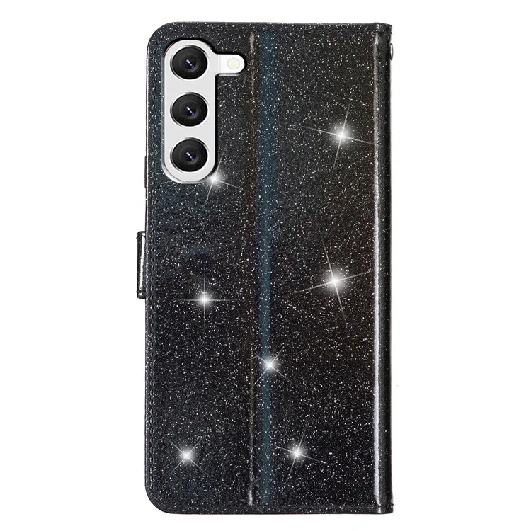 Per Samsung Galaxy S23+ Anti-drop Glittery PU Leather Case Folio Flip Wallet Stand Phone Cover - Nero