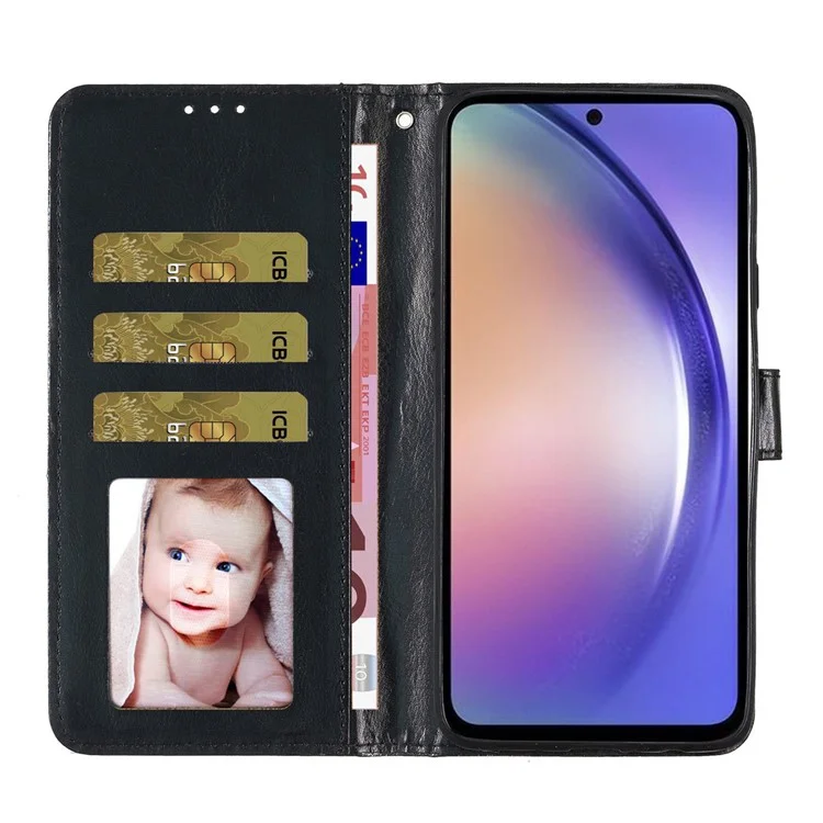 Para Samsung Galaxy S23 FE Estuche de cartera con tapa de cuero de PU antirrasguños con purpurina - Negro