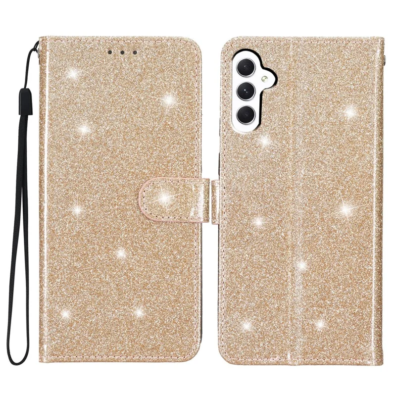For Samsung Galaxy S23 FE Anti-scratch Glittery PU Leather Case Folio Flip Wallet Stand Phone Cover - Gold