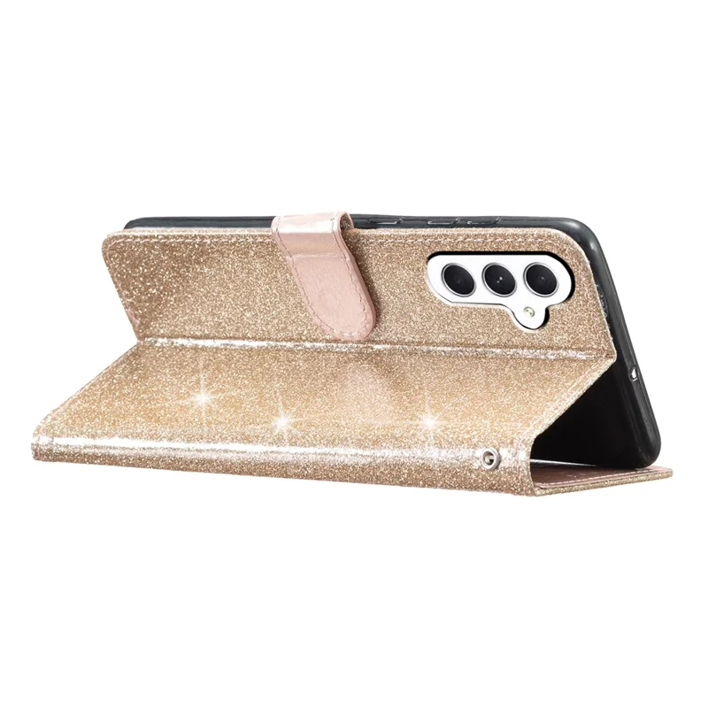For Samsung Galaxy S23 FE Anti-scratch Glittery PU Leather Case Folio Flip Wallet Stand Phone Cover - Gold