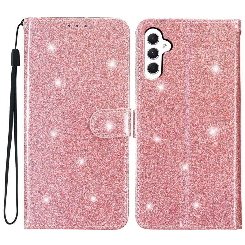 For Samsung Galaxy S23 FE Anti-scratch Glittery PU Leather Case Folio Flip Wallet Stand Phone Cover - Rose Gold