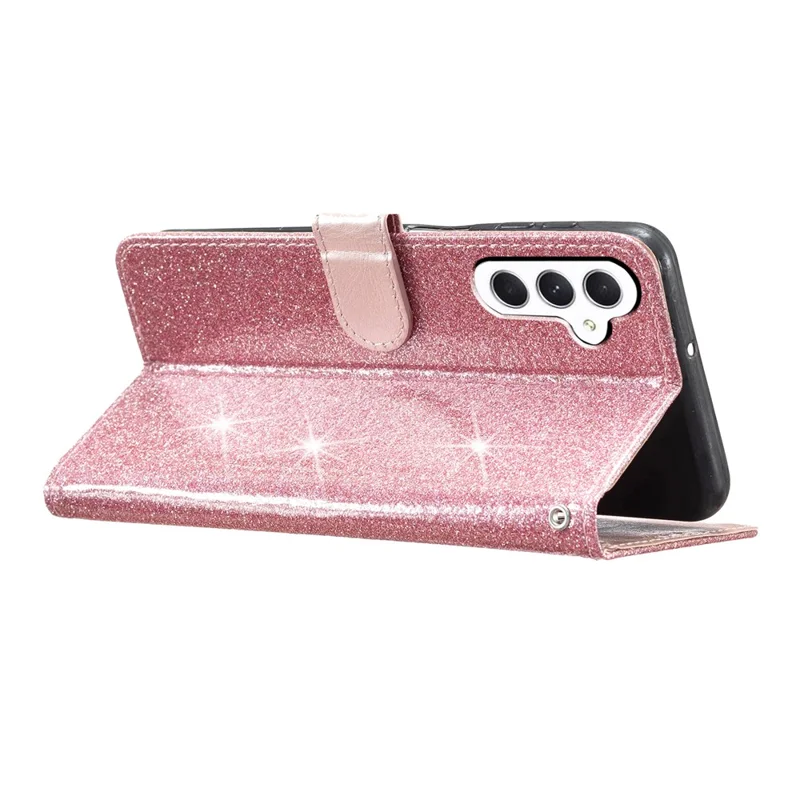 For Samsung Galaxy S23 FE Anti-scratch Glittery PU Leather Case Folio Flip Wallet Stand Phone Cover - Rose Gold
