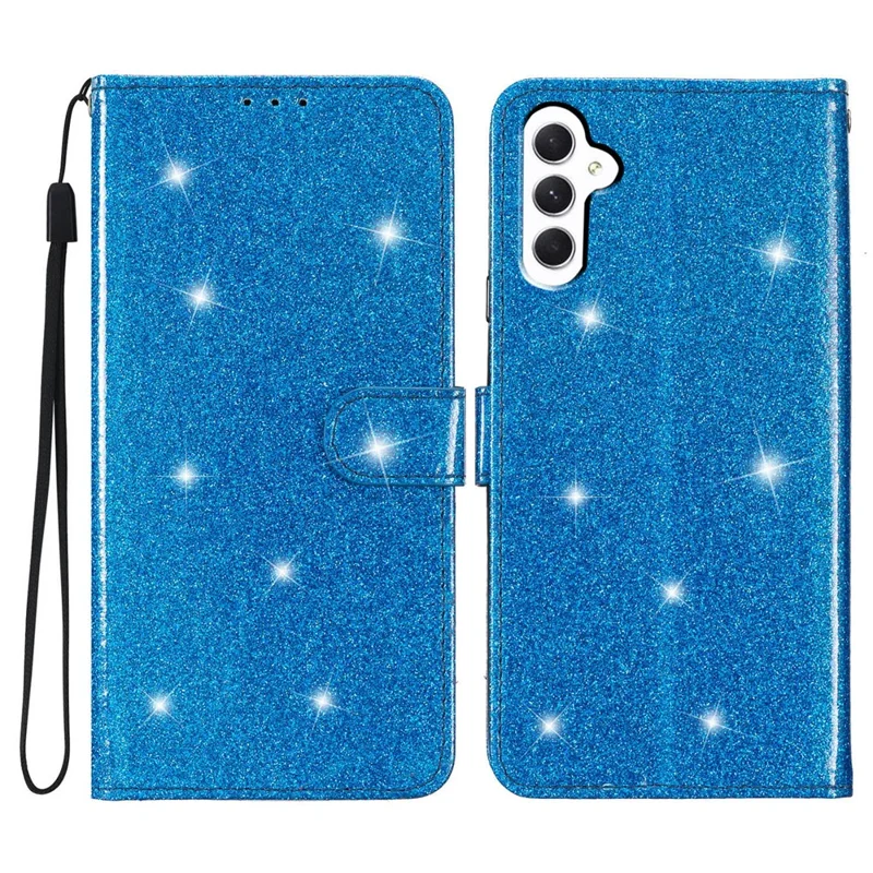 For Samsung Galaxy A34 5G Glittery PU Leather Fully Wrapped Case Folio Flip Wallet Stand Phone Cover - Blue