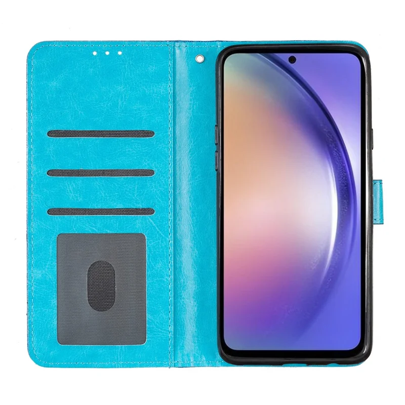 For Samsung Galaxy A34 5G Glittery PU Leather Fully Wrapped Case Folio Flip Wallet Stand Phone Cover - Blue
