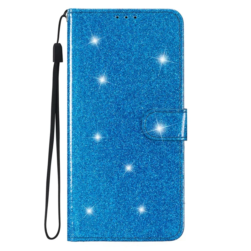 For Samsung Galaxy A34 5G Glittery PU Leather Fully Wrapped Case Folio Flip Wallet Stand Phone Cover - Blue
