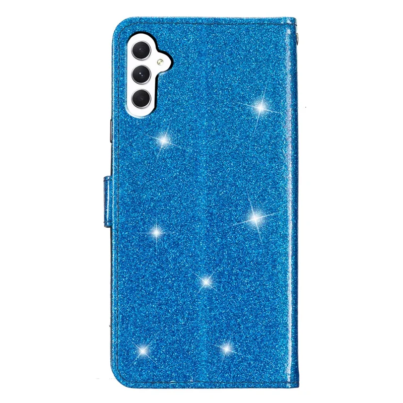 For Samsung Galaxy A34 5G Glittery PU Leather Fully Wrapped Case Folio Flip Wallet Stand Phone Cover - Blue