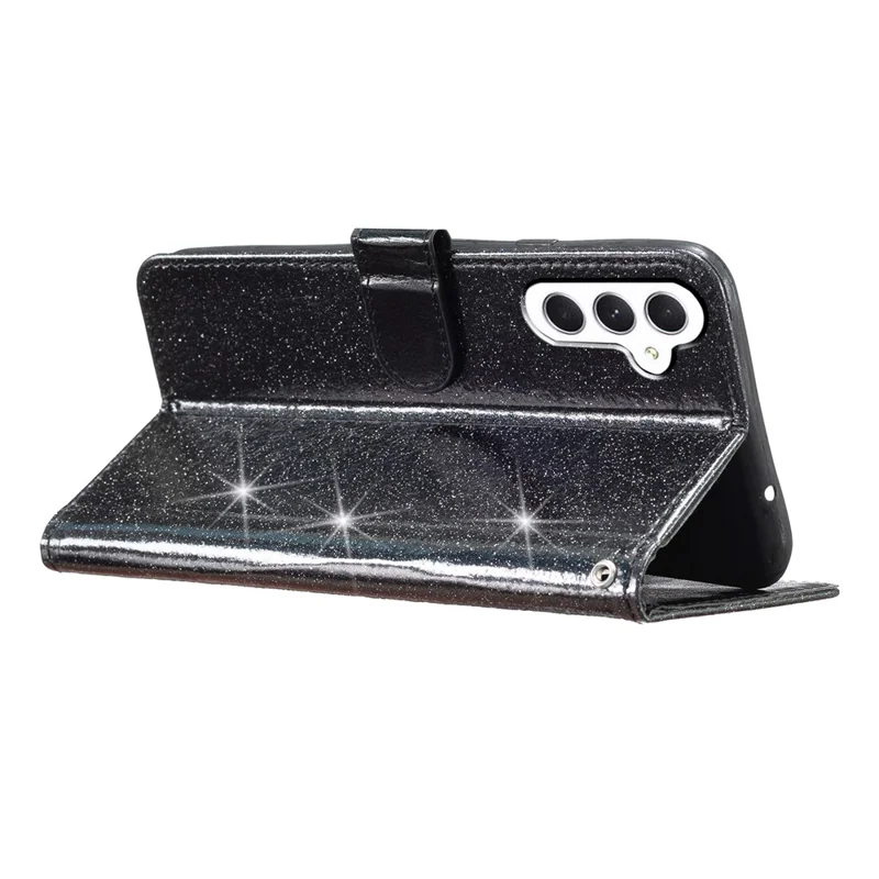 Para Samsung Galaxy A25 5G (Global) (161.0 x 76.5 x 8.3mm) Glittery PU Leather Case Wallet Stand Anti-scratch Phone Cover - Black