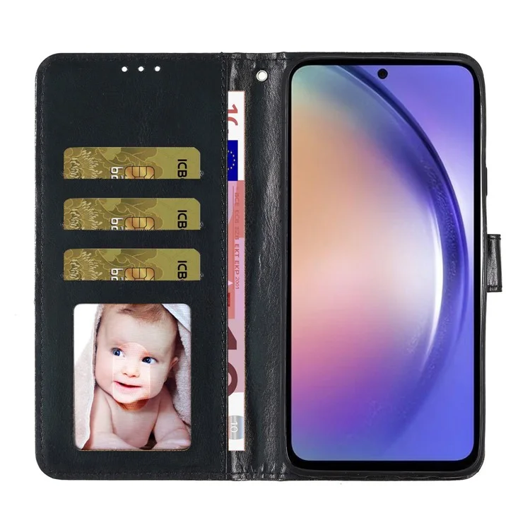 Для Samsung Galaxy A32 4G (EU Version) Glittery PU Leather Fully Wrapped Case Wallet Stand Phone Cover - Чёрный