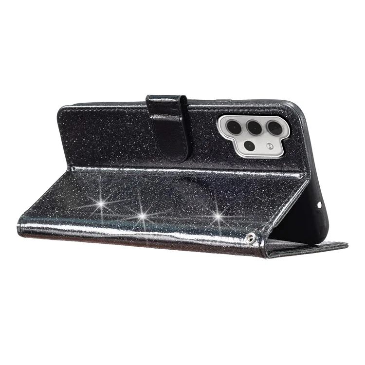Для Samsung Galaxy A32 4G (EU Version) Glittery PU Leather Fully Wrapped Case Wallet Stand Phone Cover - Чёрный