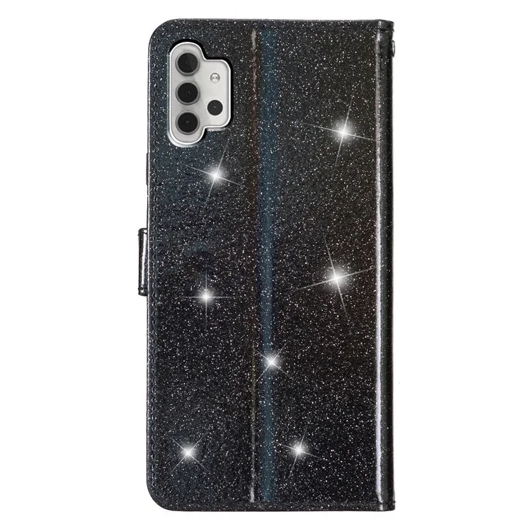 Для Samsung Galaxy A32 4G (EU Version) Glittery PU Leather Fully Wrapped Case Wallet Stand Phone Cover - Чёрный