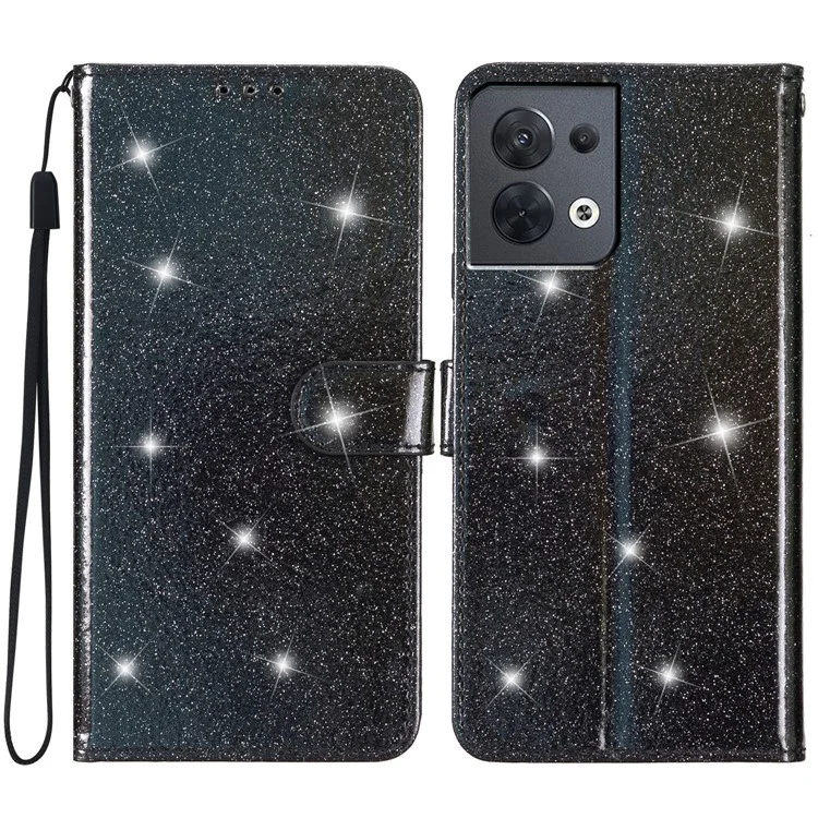 Per Oppo Reno8 5G (Versione Globale) Custodia in Pelle PU Glitterata Custodia per Telefono con Portafogli e Supporto - Nero