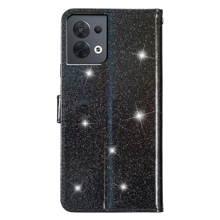 Per Oppo Reno8 5G (Versione Globale) Custodia in Pelle PU Glitterata Custodia per Telefono con Portafogli e Supporto - Nero
