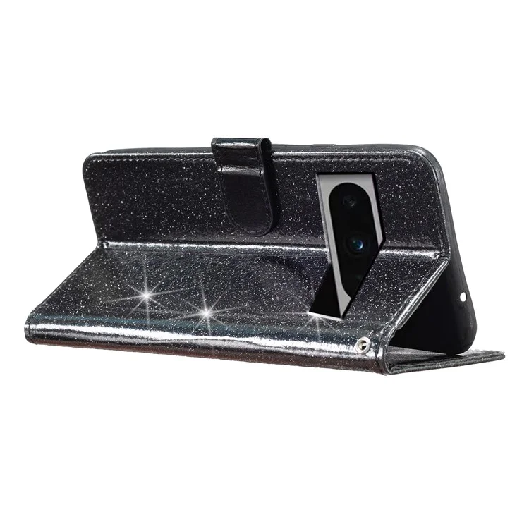 Per Google Pixel 8 Pro Glittery PU Leather Stand Phone Case Full Protection Phone Wallet Cover - Nero