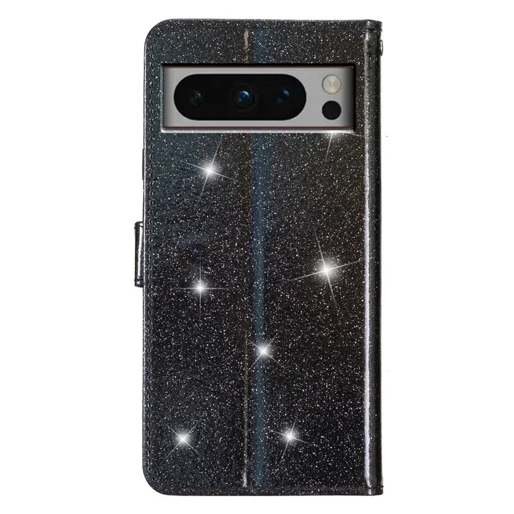 Per Google Pixel 8 Pro Glittery PU Leather Stand Phone Case Full Protection Phone Wallet Cover - Nero
