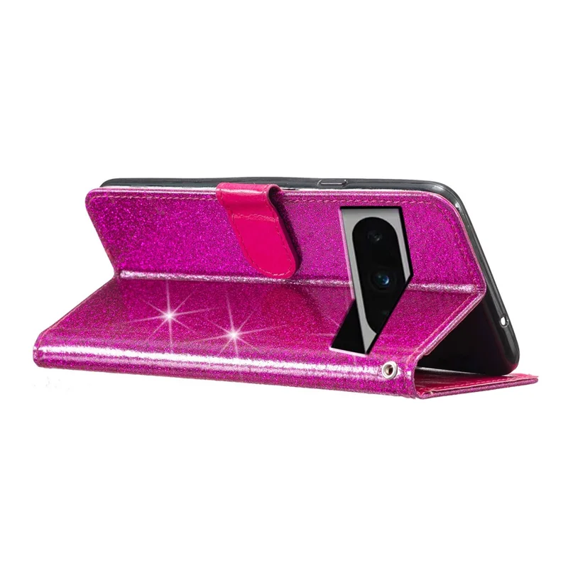 For Google Pixel 8 Pro Glittery PU Leather Stand Phone Case Full Protection Phone Wallet Cover - Rose